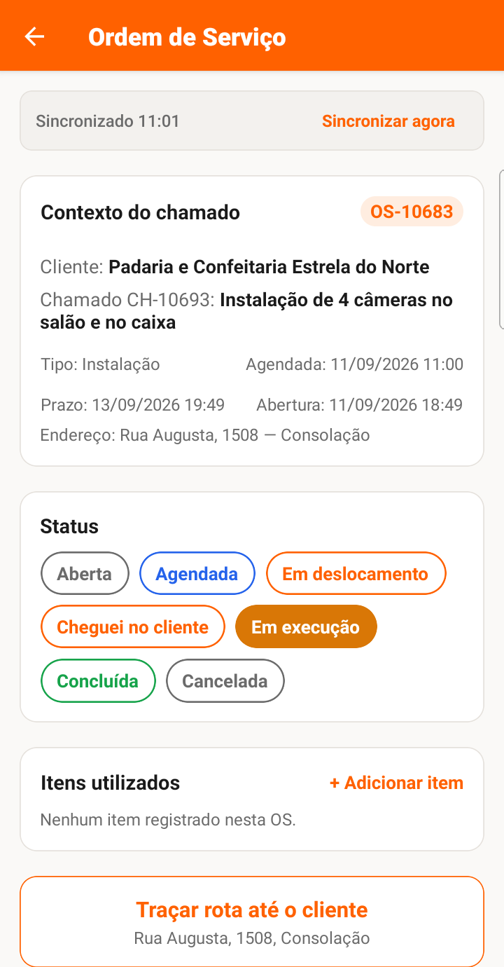 Ordem de serviço no aplicativo